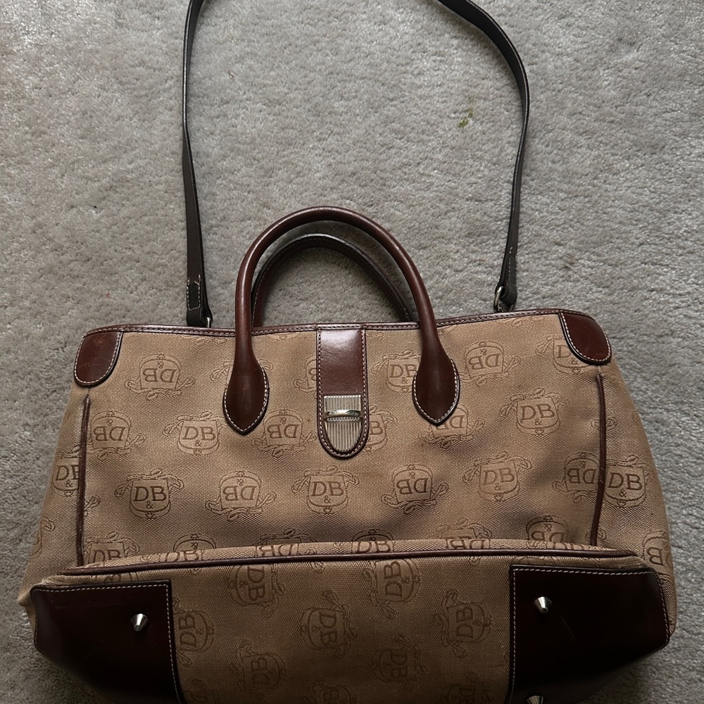 Dooney & Bourke Beige and Dark Brown Monogram Tote